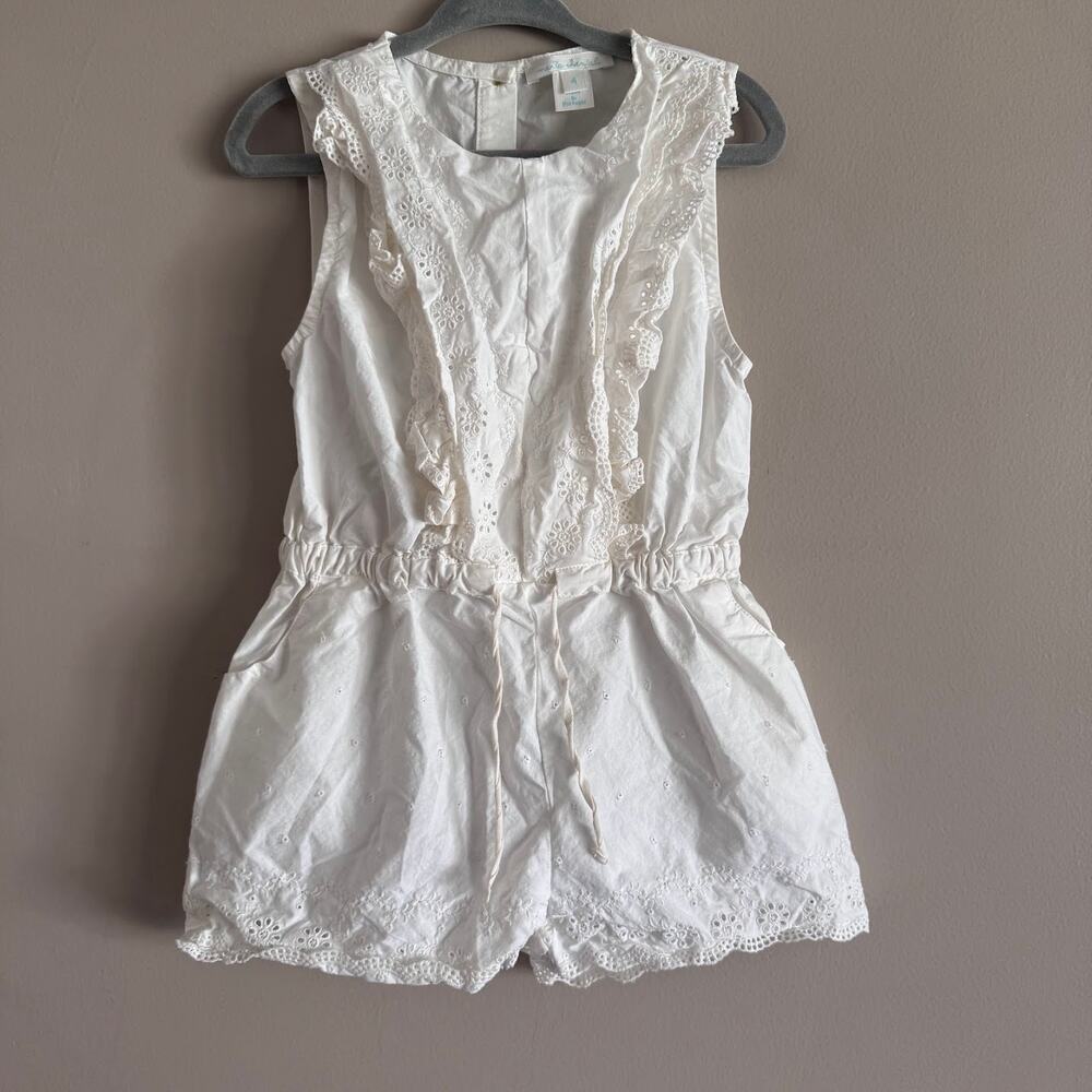Marie Chantal White Cotton Eyelet Romper Toddler Girl Size 4